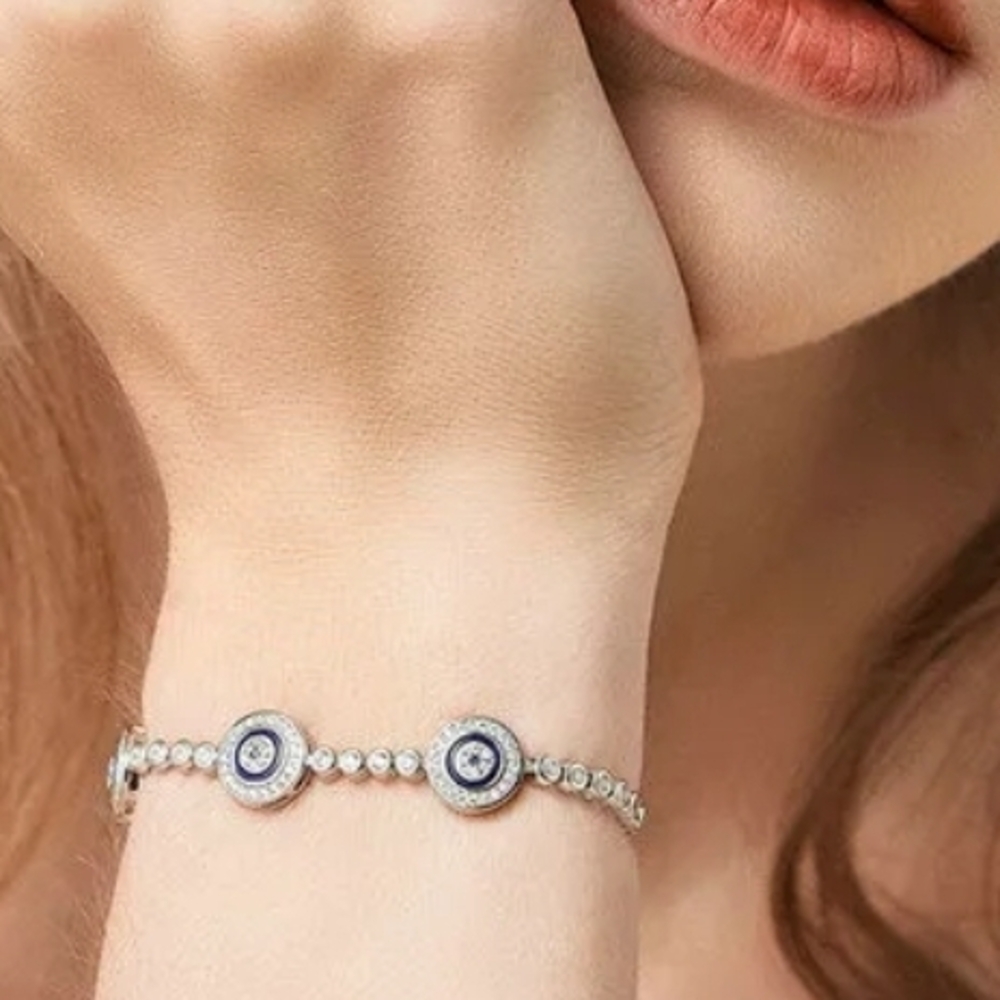 Eleganpt  Evil Eye 925 Sterlin Silver and Blue Saphiro Bracelet